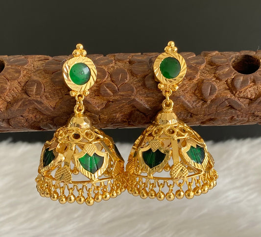 Gold tone kerala style green 5 petals of palakka jhumkka dj-53131