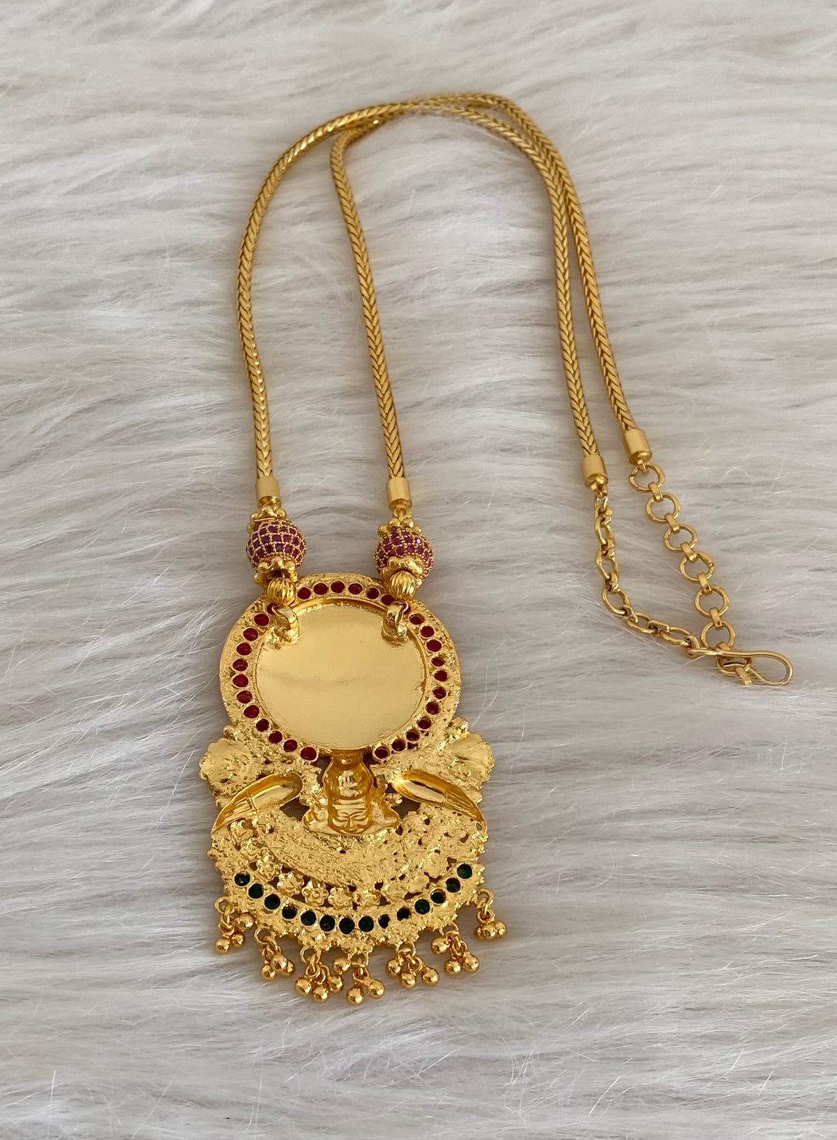 Gold tone pink-green kerala kathakali necklace dj-55080