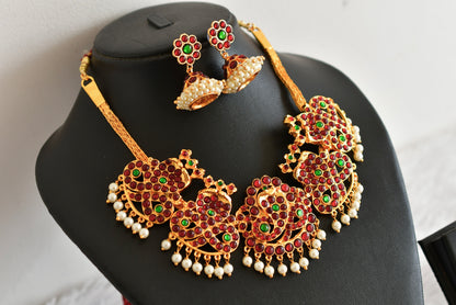 Gold tone kemp-green Shri Naagar necklace set dj-52354