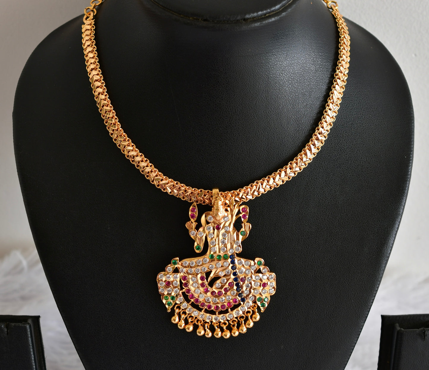Gold tone South Indian style AD multicolor Kamakshi necklace dj-52216
