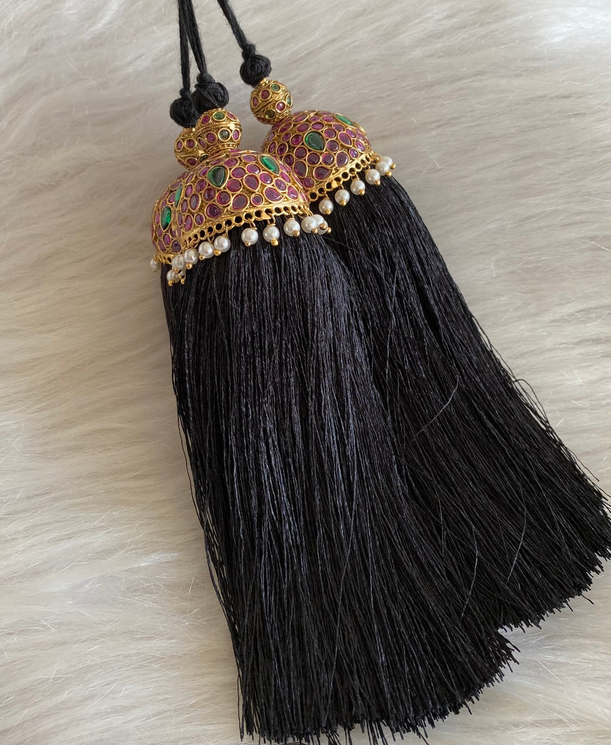 Matte finish kemp-green stone pearl bridal kuppulu(Hair accessory) dj-55079