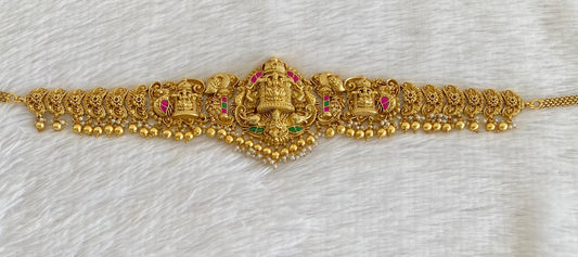 Antique gold tone kemp-green kundan lakshmi peacock waist chain dj-53526