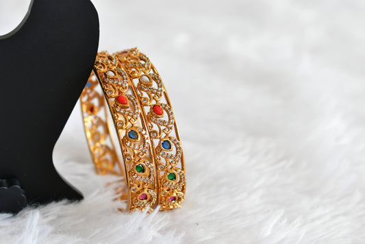 Matte finish cz navarathna mango bangles(2.8) dj-51784