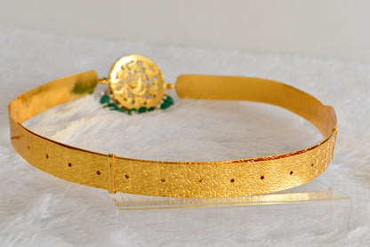 Gold tone pink-green-white kundan jadau Peacock mango waist band dj-52174