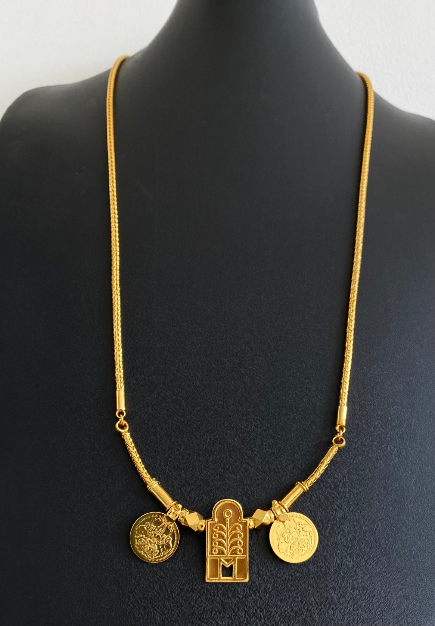 Gold tone 24 inches chain lakshmi coin thulasi mangalyam dj-54554