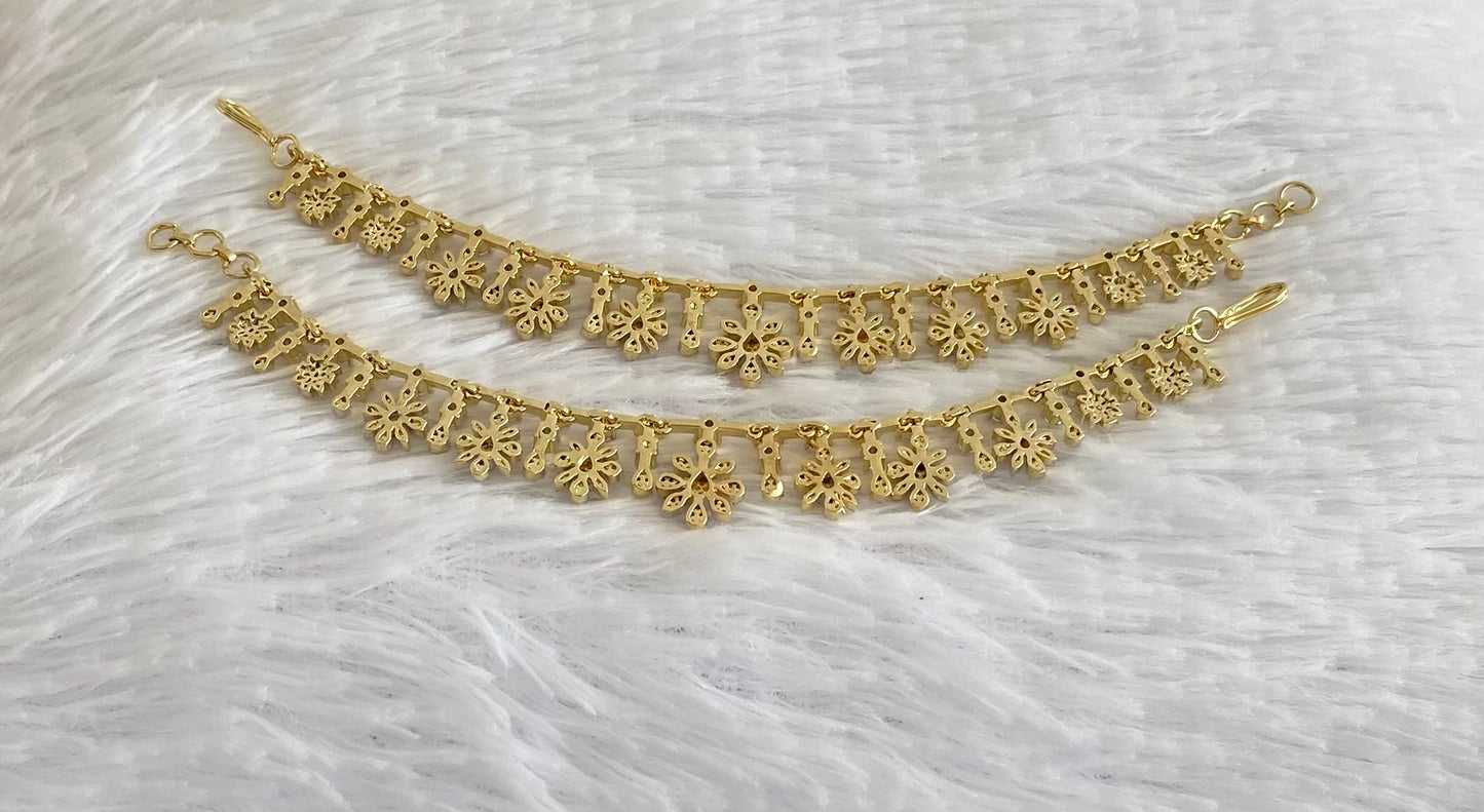 Two tone cz white stone flower ear side chain dj-54066