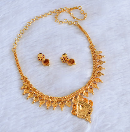 Gold tone pink stone mango necklace set dj-53051