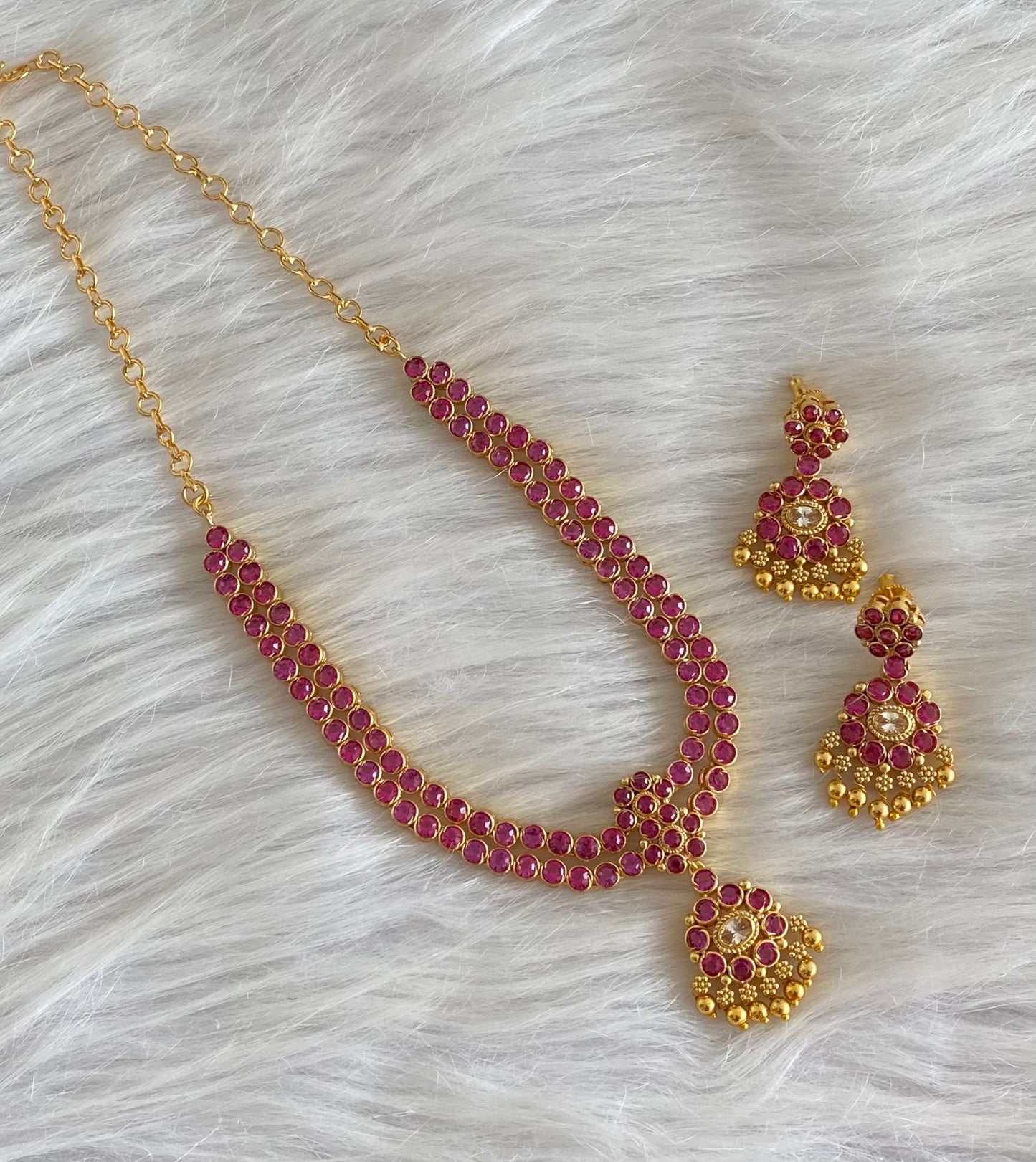 Matte finish pink-white double layer attigai/necklace set dj-54167