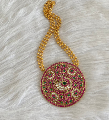 Antique gold tone big kundan jadau huge round peacock necklace dj-54516