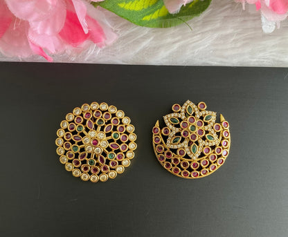 Antique gold tone cz kemp-green flower sun moon hair jewel- Dj-51350