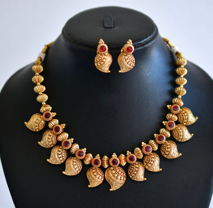 Antique gold tone kemp nakshi mango necklace set dj-52737