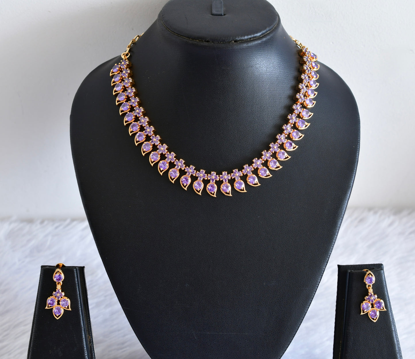 Gold tone purple stone mango necklace set dj-53034