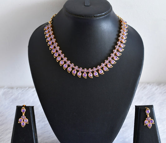 Gold tone purple stone mango necklace set dj-53034
