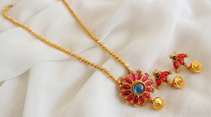 Antique Kemp-blue Flower Necklace Set-dj17265