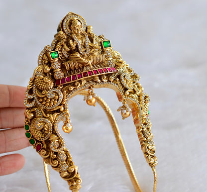 Antique gold tone cz pink-green jadau lakshmi peacock elephant nakshi vanki/bajuband dj-51966