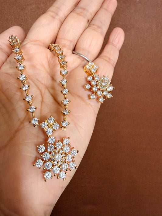 Gold tone cz white stone necklace set dj-54339