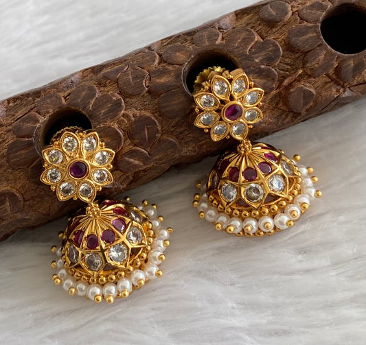 Antique gold tone white-kemp pearl  jhumkka dj-53570