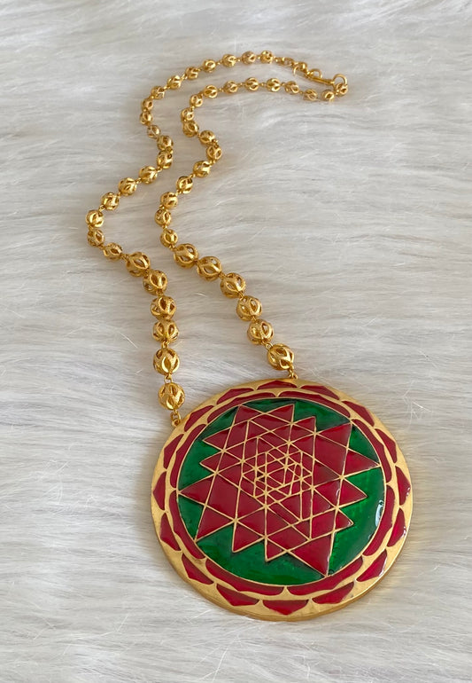 Gold tone pink-green kundan jadau shri chakram round necklace dj-53996
