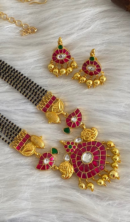 Gold tone kemp-green-white mango kundan jadau mangalsutra set dj-54179