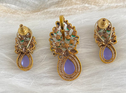 Antique gold tone purple-green-white pendant set dj-53978