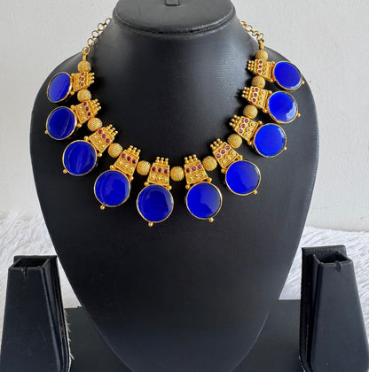 Gold tone blue-pink kerala style round necklace dj-51716