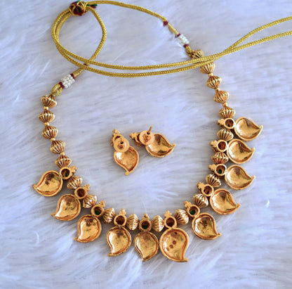 Antique gold tone kemp-green nakshi mango necklace set dj-52738