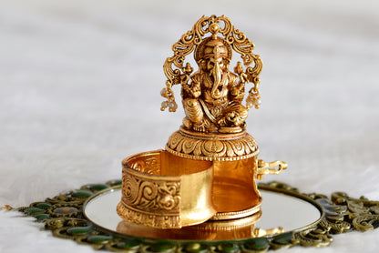 Antique gold tone Shri Ganesha kumkum box dj-52326