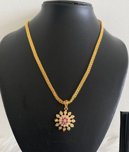 Gold tone 18 inches chain with white-pink stone pendant dj-53861