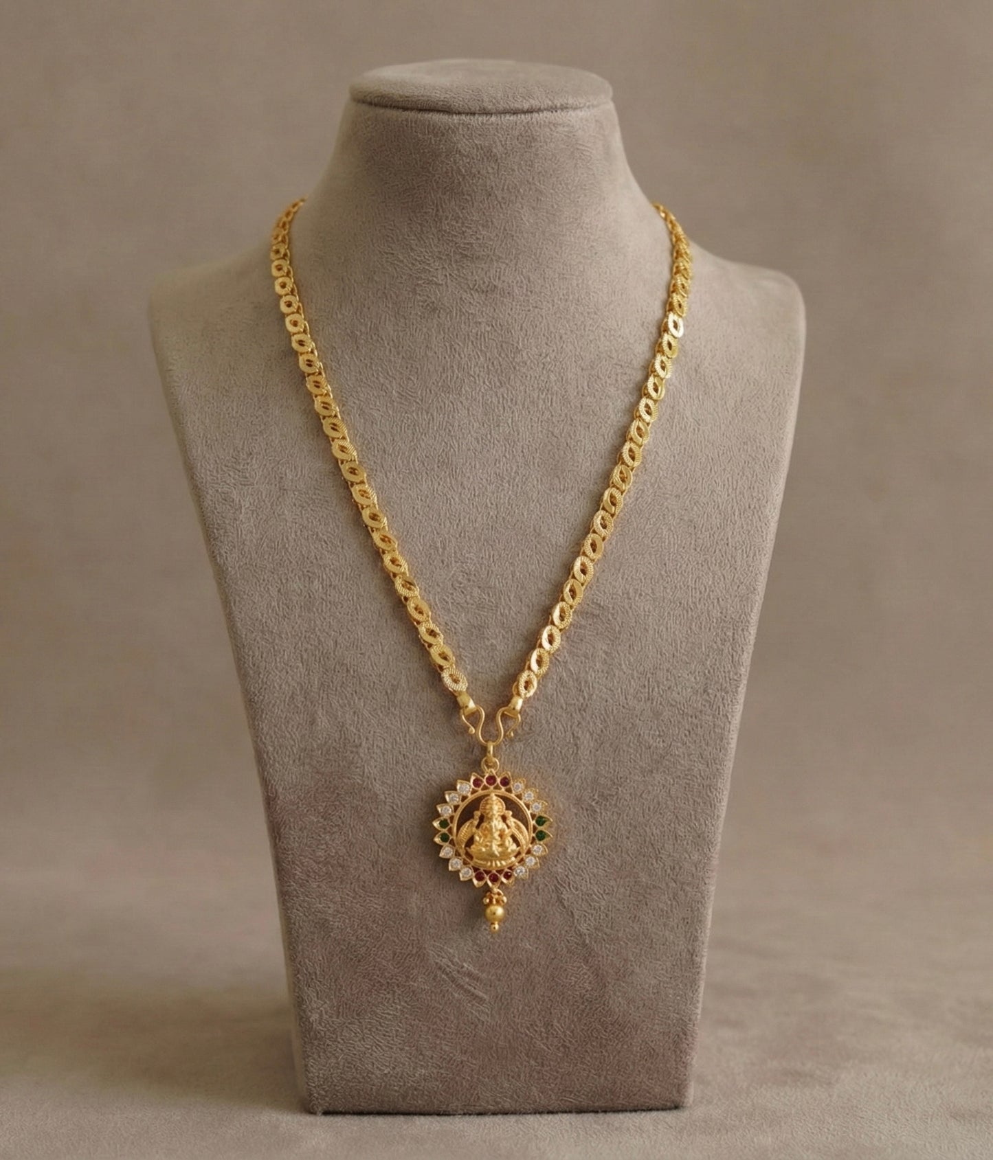 Gold tone 24 inches chain with lakshmi pendant dj-52680