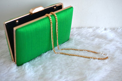 Tanjore painted green silk clutch dj-52653