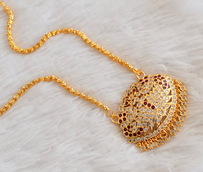 Gold tone AD white-pink swan pendant with chain dj-53321