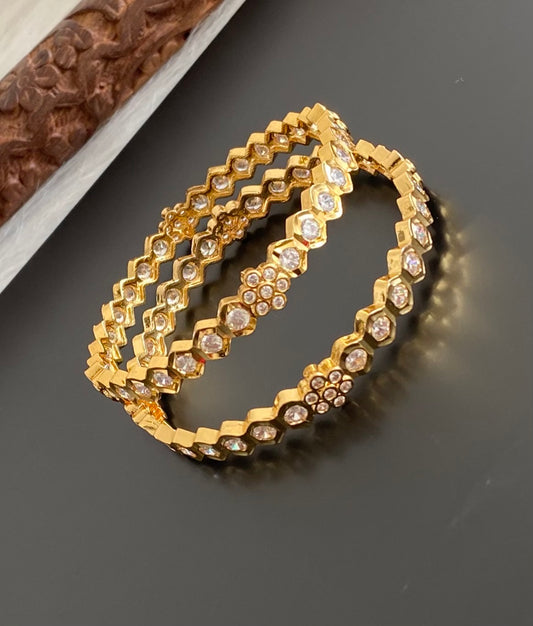 Gold tone AD white stone bangles(2.6) Dj-54275