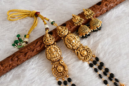 Antique gold tone black beaded lakshmi peacock multi layer haar set dj-52425