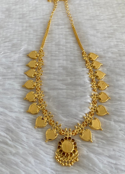 Gold tone white-blue palakka necklace dj-53063