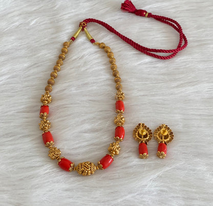 Antique gold tone coral nakshi beaded necklace set dj-54949