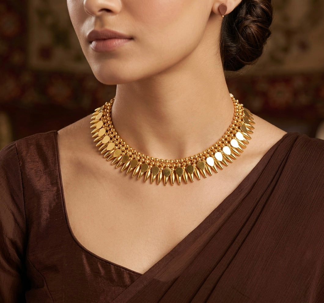 Gold tone elakka mulla mottu necklace dj-54543