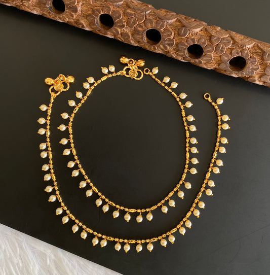 Antique gold tone pearl anklets set dj-53204