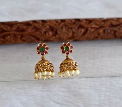 Antique gold tone kemp-green flower jhumkka dj-51929