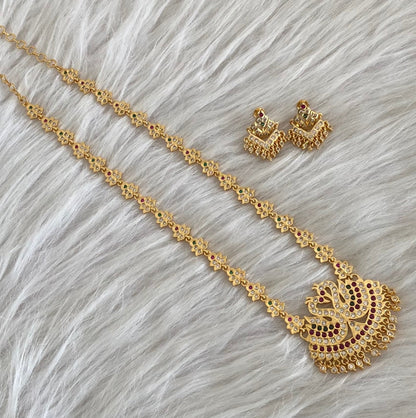 Gold tone south indian style AD white-pink-green swan short haar set Dj-54926