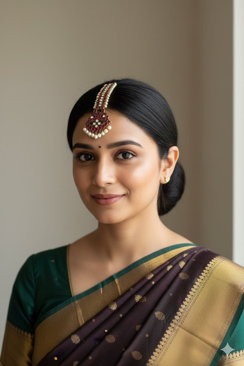 Black finish precious kemp-green-white pearl peacock tikka dj-52008