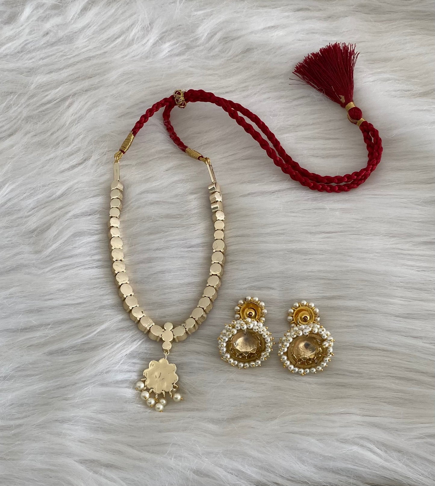 Gold tone precious kemp-green pearl necklace set dj-54519