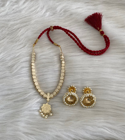 Gold tone precious kemp-green pearl necklace set dj-54519