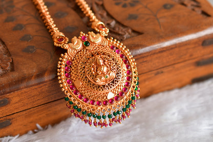 Gheru finish kemp-green cluster lakshmi necklace set dj-51944
