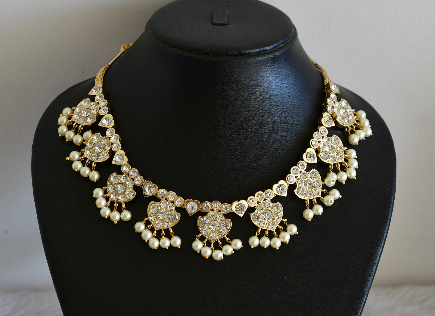 Gold tone AD white floral necklace dj-52516