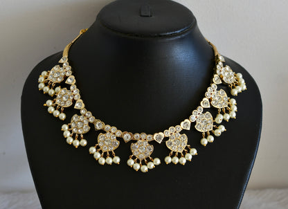 Gold tone AD white floral necklace dj-52516