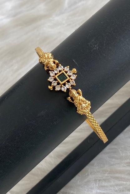 Antique gold tone white-green stone lakshmi single kada (2.8) dj-54780