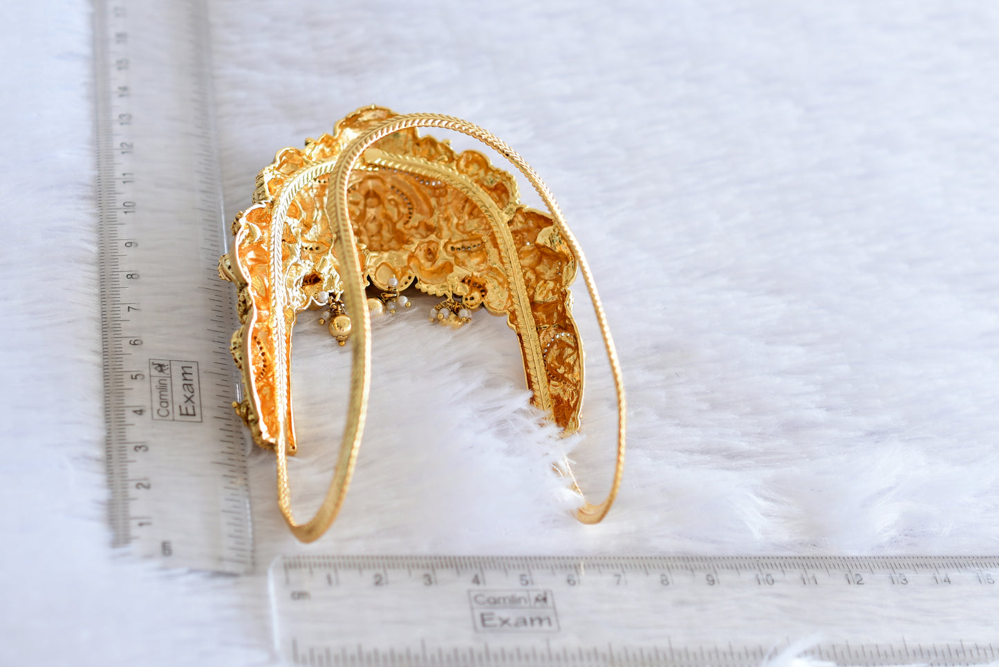 Antique gold tone cz pink-green jadau lakshmi peacock elephant nakshi vanki/bajuband dj-51969