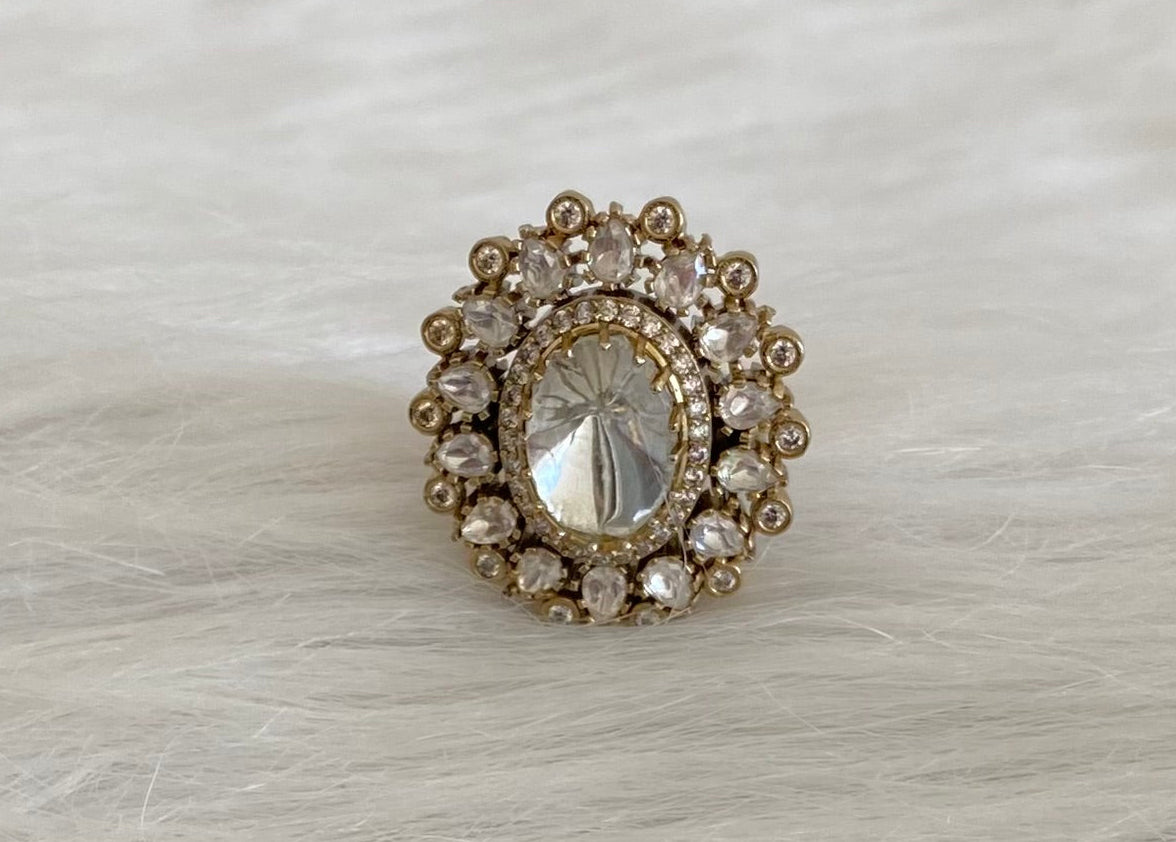 Two tone cz white kundan stone finger ring dj-53681