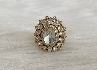 Two tone cz white kundan stone finger ring dj-53681