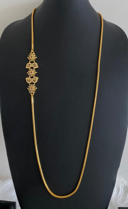 Gold tone white-pink stone mango flower 30 inches mugappu chain dj-54423